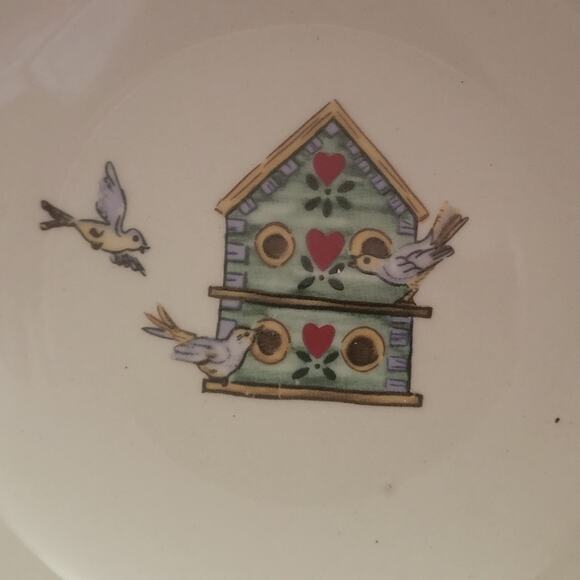 Thomson Pottery Birdhouse Bowls Birds Red Hearts Blue jay set of 2 - Picture 3 of 8